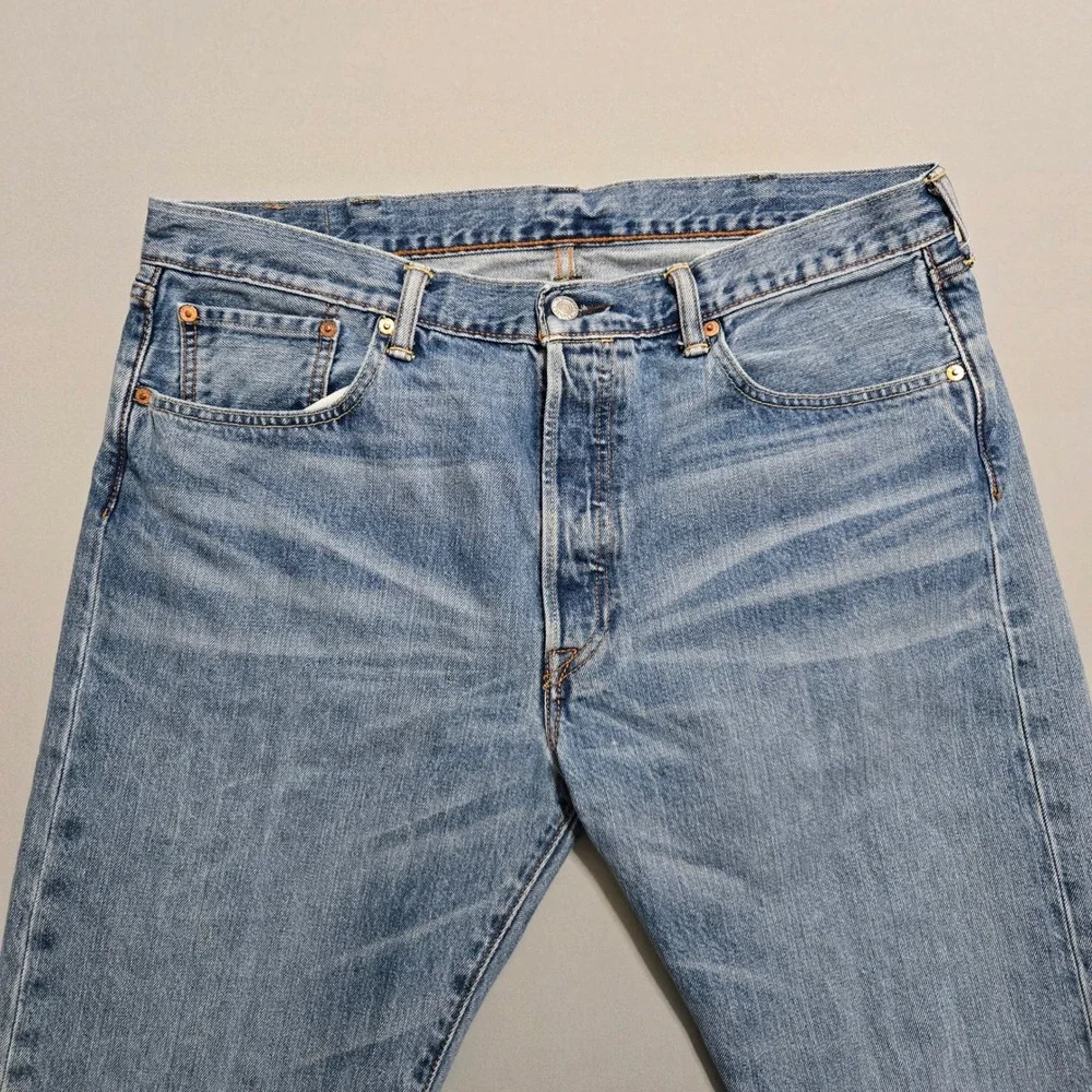 Levi's 501 Original Fit Jeans Mens 38x34 Blue Medium Button Fly Straight Whisker